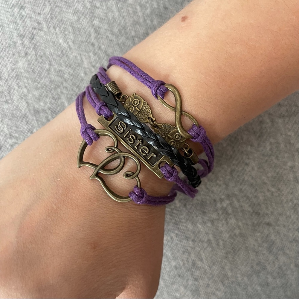 Sister infinity owl layered vintage bracelet